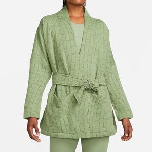 NEW Nike Yoga Therma-FIT Luxe Women's Oil Green Jacquard Wrap Top Size Small